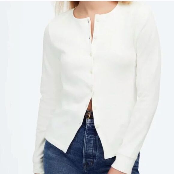 Madewell Ribbed Button-Front Cardigan Size XXS in white NWT cotton casual cute - Picture 2 of 16